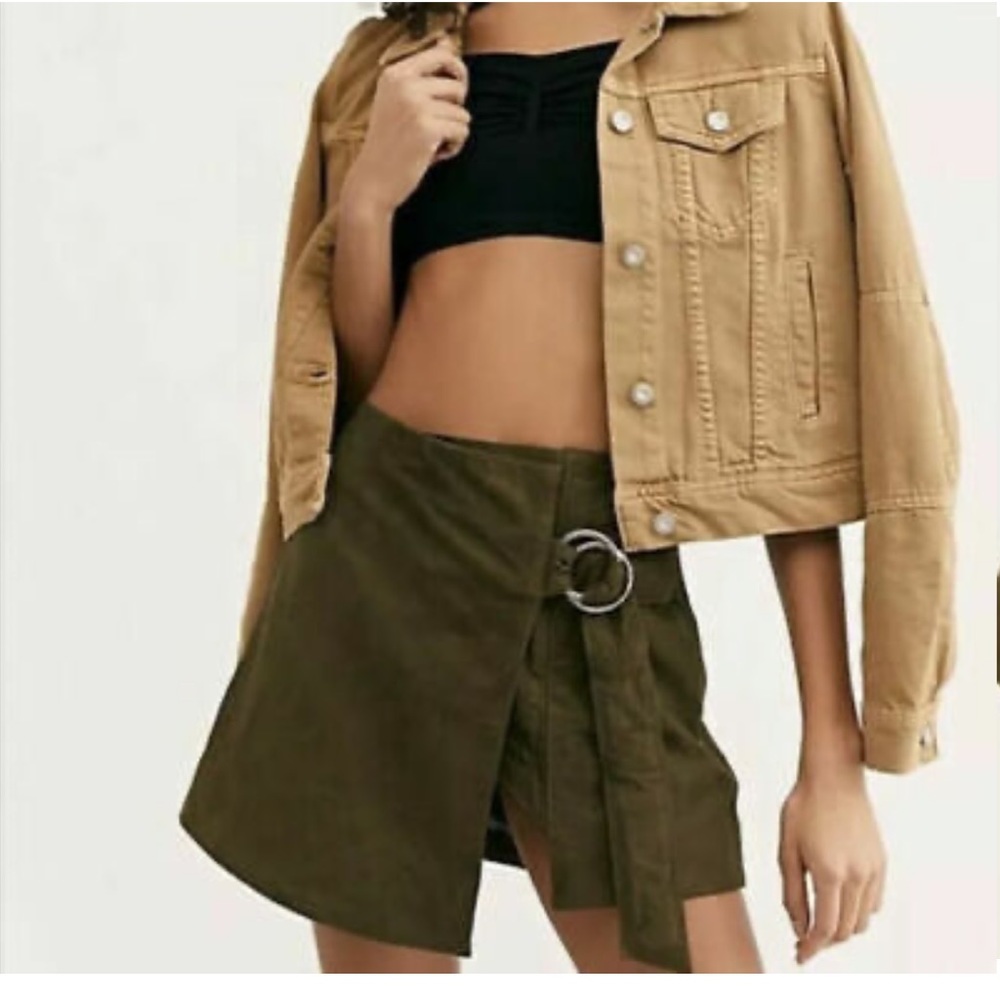 Free People x Understated Leather Olive Green Charley Suede Wrap Mini Skirt